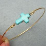 Turquoise Cross Brass Bangle Bracelet