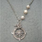 Bird Compass and White Pearl Necklace