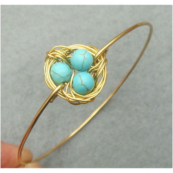 Turquoise Brass Nest Bangle Bracelet