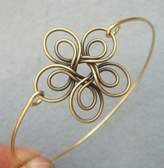 Flower Brass Bangle Bracelet Style 6 on Luulla